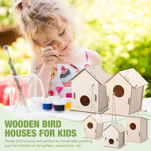 DoubleFill 24 Pcs Bulk Wooden Bird Houses Kits for Kids Mini Bird House for Craft DIY Unfinished Wood Birdhouse to Paint, Build for Children Wooden Arts Classroom Activity, 3 Styles