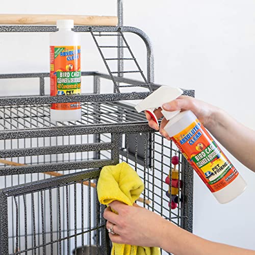 Absolutely Clean Amazing Bird Cage Cleaner and Deodorizer - Just Spray/Wipe - Safely & Easily Removes Bird Messes Quickly and Easily - USA Made - Fragrance Free (4X Concentrate - 16oz Makes 64oz) - style: 16 Fl Oz Concentrate (Makes 64oz)