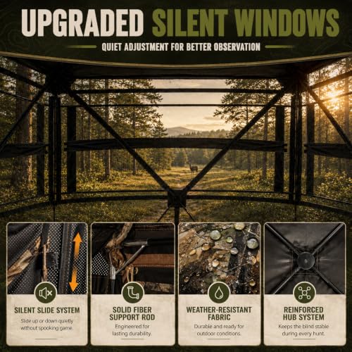 Hunting Blind See Through, Pop Up Ground Deer Blind, Large Door | 270/288/360 Degree See Thru, 1/2/3/4 Person Hunting Camouflage Tent, With/Without floor, Swing/Diamond/Horizontal Door Design - size: 2-3 Person, style: 270°/Horizontal Door