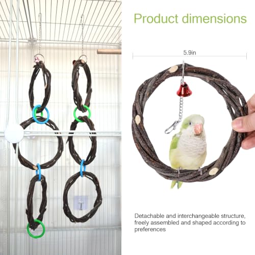 6-Ring Bird Swing Toy,Bird Swing for Cage,Hanging Bird Rope Perch Toy,for Parakeets,Lovebirds,Cockatiels, Sugar Glider Toys and Cage Accessories(DIYjute) - color: DIYwood