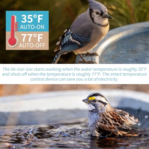 2Pack 500 Watt Pond De-Icer with Thermostat, Cast Aluminum Submersible Bird Bath Heater, Heated Chicken Water, Power Cord 9.8 Ft - size: 500W