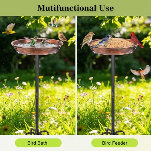 Gtongoko Metal Bird Bath for Outdoors, 34" Tall Bird Bath with 12" Removable Bowl, Heavy Duty 5-Prong Stable Base, Easy-to-Clean Heavy Duty Birdbath & Bird Feeder for Garden, Patio, Yard - size: 12″ dia, 2″ depth bowl