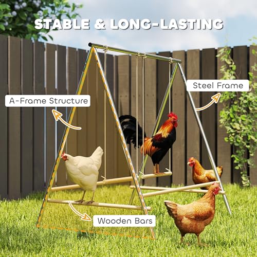 PawHut Chicken Perch for Coop Chicken Roosting Bars with 2 Swings Silver | Adjustable Swings, Coop Accessories, Farm, Backyard