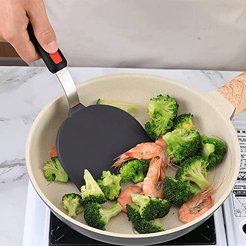 Silicone Fish Spatula Turner Half-Round Dense Spatulas Omelette Pancake Spatulas for Nonstick Cookware Egg 600°F Heat-Resistant - color: Half-Round Gray-Black