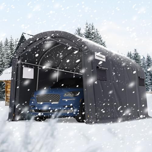 KING BIRD 10' x 20' Round Style Garage Carport Shelter with Roll-up Ventilated Windows Heavy Duty Storage Portable Canopy Storage Shelter Shed for Boat, Patio Furniture and Lawn Mower-Dark Gray - size: 10'X20'