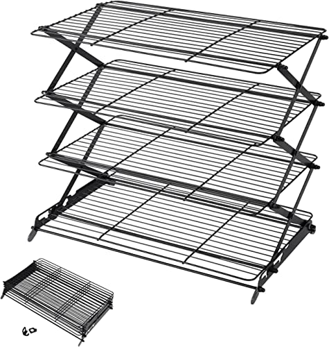 Geesta 2/3/4-Tier Upgraded Collapsible Cooling Rack with Adjustable 3 Setting Design Stackable Roasting Cooking Drying Wire Cooling Rack for Cookies Baking Gifts for Women - color: Black
