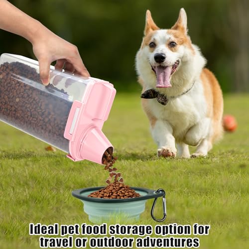 2 Pack 3 Lbs Pet Dog Cat Food Bird Seed Storage Containers for Travel -Pink | Airtight 5 Lbs Rice Dispenser Flour Container Keep Fresh Portable Cereal Oatmeal Holder Large Pour Spout Measuring Cup Handle - color: Pink-3L 2Pack