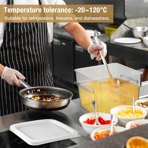 FoldTier 2 Pieces Square Food Storage Containers Polycarbonate Clear food Container with Lid Commercial Storage with Graduations for Commercial Kitchen Dough Marinating Meat(White,12 Qt) - color: White, size: 12 Qt