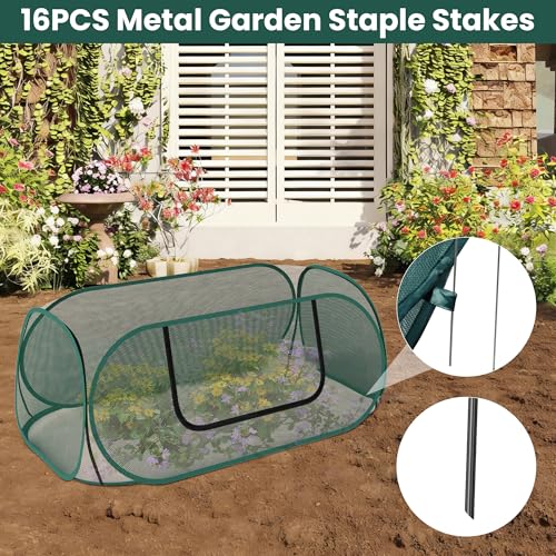 2-Pack Raised Garden Bed Covers, 45" x 22" x 17" Mesh Crop Cage, Pop-Up Plants Cover with 30% Shade Cloth for Seedlings Vegetables Fruits Flowers, Protects Against Birds Animals Pests with 16 Stakes - color: 2Pack-Green