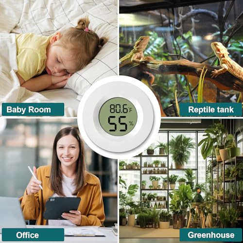 4-Pack Mini Hygrometer Thermometer Digital Humidity Meter Indoor/Outdoor Humidity Monitor with Temperature Sensor for Reptile Terrariums, Jars - Fahrenheit/Celsius White