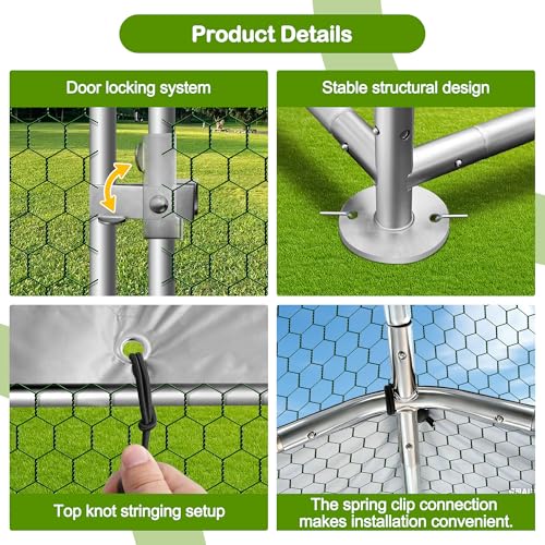 Homgava Large Metal Chicken Coop,19.7'L x 9.8'W x 6.6'H Chicken Run,Walk in Chicken Pen with Cover for Yard,Large Poultry Cage for Duck Rabbit - size: 236.0"L x 120.0"W x 78.0"H
