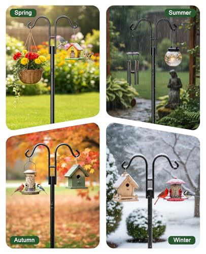 Shepherds Hooks for Outdoor Plant Hanger Hummingbird Feeders for Outdoors | Double Shepherds Hooks ,86 Inch Bird Feeder Pole, Thick Heavy Duty Bird Feeder Stand with 5-Prong Base,Solar Light,7 Pack - size: 76inch