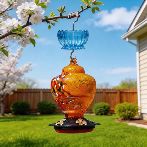 9oz Plastic Ant Moat for Hummingbird Feeder, Blue Daisy Insect Guard | Stainless Hooks, Floral Buffer, Transparent Nectar Protector, Water Barrier Blocking Bugs, 9 Ounce/270ml Capacity - color: Blue, size: 1PC/Pack