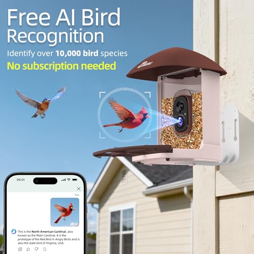 Smart Bird Feeder with Camera Solar Powered, 2.5K UHD Birdwatching Cam | with Free AI Bird Identification, Instant Notifications & Auto Video Capture, for Mom Dad Birdlovers, Brown - color: Brown
