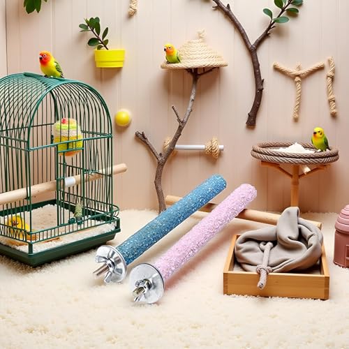 2 Pcs Bird Perch Stand Toy,Random Bird Perch Stand Toy Wood Parrot Grinding Claw Sticks Sanded Cage Toy for Parakeets Finches Parakeet Toys, Sanded Surface Cage Accessories for Parakeets Finches