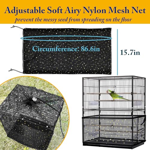 Universal Bird Cage Cover,Pet Cage Cover,100% Shading Oxford Cloth with PU Coating Layer,Good Night for Small Animals,Adjustable Soft Airy Nylon Mesh Net for Round Square Cages (Black, 35×25×47in) - size: 35×25×47in