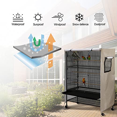 Ymiko Birdcage Cover Universal Windproof Cage Cover with Side Window Light Blocking for Large Bird Cages Hamster Cages Cat Cages Dog Cages (Brown) - color: Brown