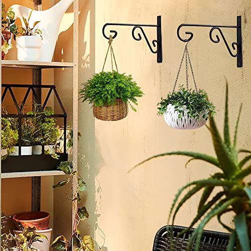 Hanging Plant Bracket, 2 Pack 10-inch Plant Hangers Outdoor Indoor, Rust-Proof Coated Metal Hanging Basket Hook, Decorative Wall Plant Hooks for Hanging Plants Flowers Lanterns Bird Feeders - size: 10-Inch 2 Count