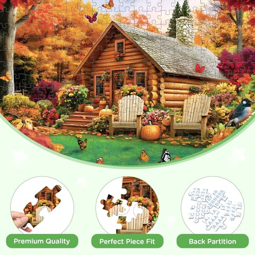 300 Pieces Puzzle for Adults, House and Pumpkins Jigsaw Puzzle - style: House and Forest