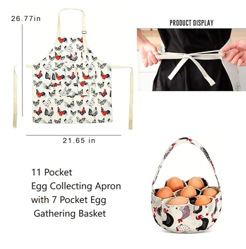 11 Pocket Egg Collecting Apron with 7 Pocket Egg Gathering Basket,chicken egg apron for collecting eggs Poultry Egg Collection Set