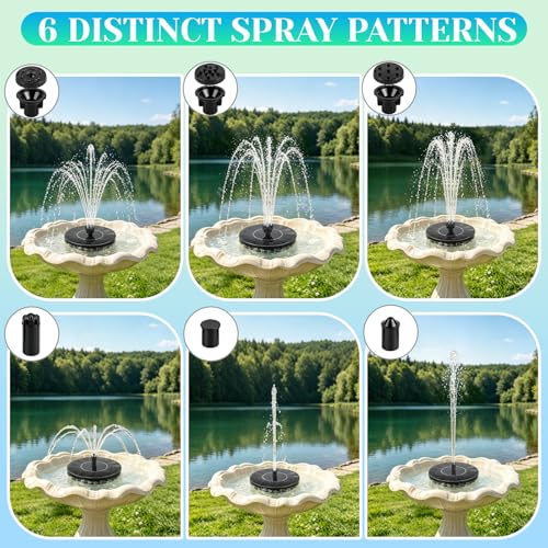 Yeomi 1.5W Solar Fountain, Solar Water Pump with 18 Nozzles in 3 Colors | Solar Bird Bath Fountain for Small Pond Patio Outdoor Landscape Decoration - Black + Blue + Green Nozzles - color: 1.5w Solar Fountain + Black&&blue&green Nozzles