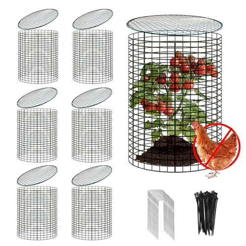 6 Sets of 24'' x 12'' Garden Plant Protectors from Animals with Detachable Covers, Metal Plant Cage Chicken Wire Cloche with Ground Stakes and Nylon Tie, Wire Plant Cage to Keeping Bunny Animals Out - size: 24x12Inch