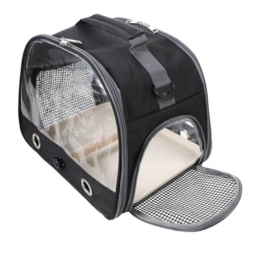 Small Bird Travel Carrier Cage Portable Bird Parrot Parakeet Cockatiel Travel Carrier Bag Lightweight Birds Backpack with Standing Perch and Stainless Tray for Vet Visit Side Access Window - color: black