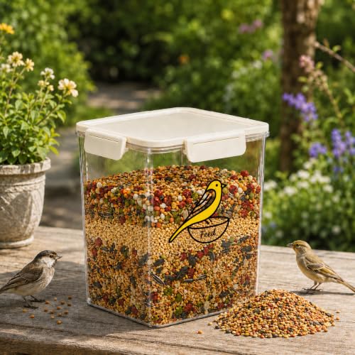 4.8Qt Bird Seed Storage Container,Airtight Bird Food Container | Pet Food Container with Four-Sided Snap Lock,Clear Plastic Wild Bird Seed Dispenser,Airtight Storing Sunflower Seed|BPA Free