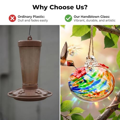 3in Glass Hummingbird Feeder Hanging Feeder with 2 Feeding Port for Outside - color: F