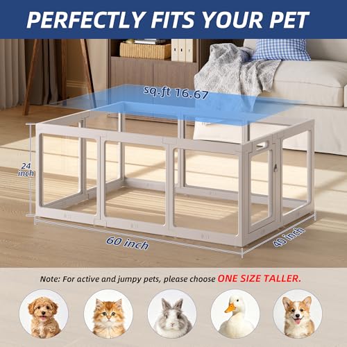 Clear Acrylic Dog Playpen Indoor, Puppy Cat Small Pet Play Pen, Pet Cat Playpen for Rabbits, Dog Fence Crate Kennel Whelping Cage (Grey, 10 Panel) - color: Grey, size: 24"H