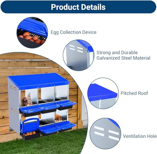 Chicken Nesting Box,Chicken Egg Laying Box with 6 Compartments, Roll Away Eggs Laying Boxes, Nesting Boxes, Indoor & Outdoor Use,Easy Egg Collection, Easy Cleaning - color: Blue, size: 6 holes