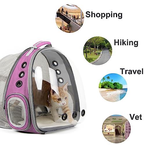 Expandable Pink Cat Backpack Carrier, Fit up to 12 lbs, Space Capsule Clear Bubble Window Pet Carrier Backpack for Kitten Bunny Rabbit and Small Puppy - color: Pink