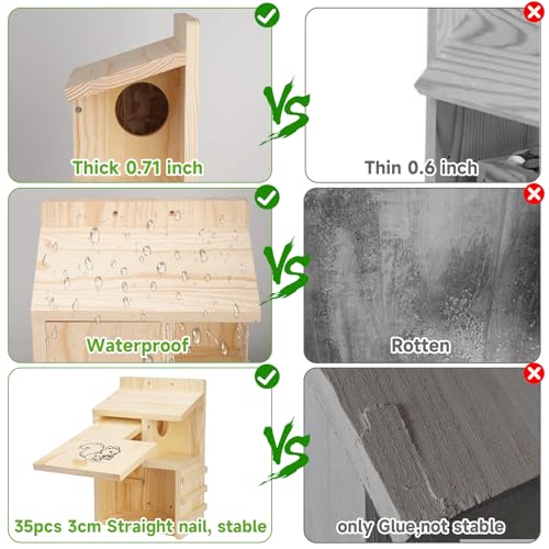 Large Wooden Squirrel House for Outside, Predator Guard Squirrel Nesting Box, Easy Assembly Outdoor Shelter for Squirrels & Chipmunks, Weatherproof Pine Wood Wildlife Habitat