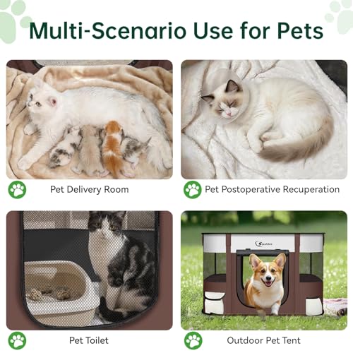 Siedihit 31" Dog Playpen,Cat Puppy Pen, Pet Portable Crate Indoor Outdoor | Durable Travel Camping Use,Foldable Dog Kennel Tent Cage for Rabbit Small Animals with Carrying Case(Brown, Medium) - color: Brown, size: Medium