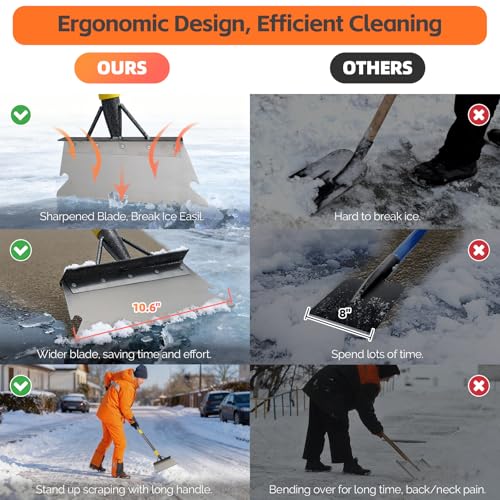 Floor Scraper Long Handle - Weed Scraper Tool,Multifunctional Garden Cleaning Flat Shovel,Heavy Duty Metal Sharp Blade for Lawn Edging,Sidewalk Weeding,Driveway Steps Snow Shovel Ice Removal 60" - size: 60"