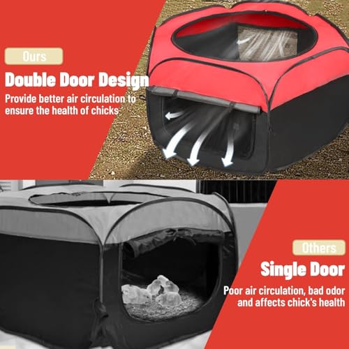 Chicken Brooder Box for Chick Starter Kit - 2026 Upgrade Double Door Chicks Brooder Pen/Chickens Playpen/Chick Tent Baby Chickens Supplies Up to 15 Baby Chicks,Duck,Quail - color: red 2