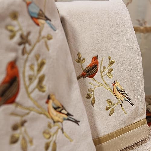 Avanti Linens - 3pc Towel Set, Soft & Absorbent, Nature Bathroom Decor (Gilded Birds Collection) - color: Gilded Birds, size: 3pc Towel Set