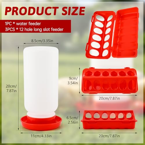 4Pcs Chick Feeder and Waterer Kit, 3×12-Hole Anti-Spill Trough Feeders & 1 Automatic Waterer, Baby Chick Starter Kit for Chicks Ducklings Quail & Small Poultry
