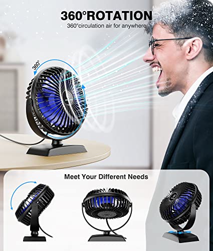 JZCreater USB Desk Fan, 2Pack USB Fan, 360 Rotation Desktop Fan with 3 Speed, Table Personal Cooling Fan, Quiet Mini Desk Fan, USB Powered, Small Fan for Home Office Bedroom Car Travel, Pink - color: 282-2PACK Black