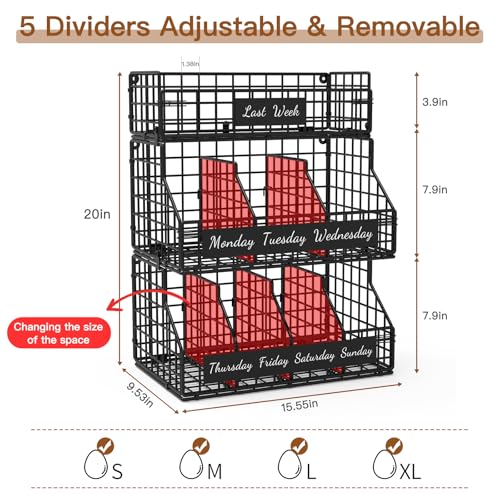 Egg Holder Countertop with Dividers & Labels, 3 Tier Stackable Chicken Egg Holder Egg Baskets for Gathering Fresh Eggs, Egg Organizer for Egg Storage, Wall-Mounted, Black - color: Black, size: 3-Tier（with printed labels）