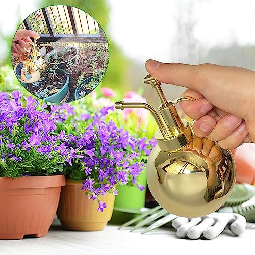 Stainless Steel Plant Sprayer, Small Watering Can, Modern Gardening Tool for Indoor Potted Plants, Gold Color - color: 17oz/Gold color