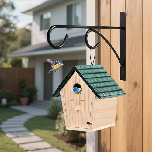 2Pcs Outdoor Bird Feeder Hanger Hooks, 8 Inch Heavy Duty Metal Rust-Resistant Bird Feeder Bracket for Hanging Flower Baskets, Wind Chimes, Bird Feeders, Planters & Lights - color: black-2pcs