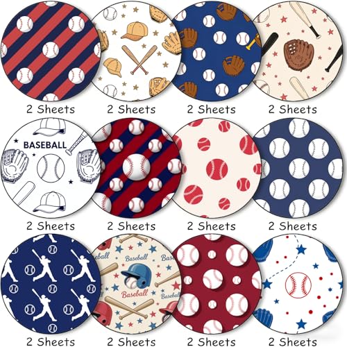 24 Sheets 11.8 x 11.8 Inch Baseball Scrapbook Paper, Double Sided Scrapbook Specialty Craft Paper For Junk Journals, DIY Card Making, Photo Album, Gift Wrapping - color: Blue Baseball
