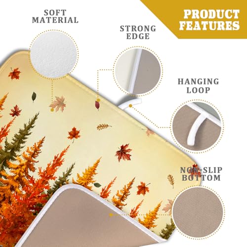 Autumn Drying Matt Kitchen Counter Small Absorbent Coffee Mat Fall Forest Microfiber Drying Mat for Holiday Decor - color: Autumn Forest Yellow, size: 18" x 16"