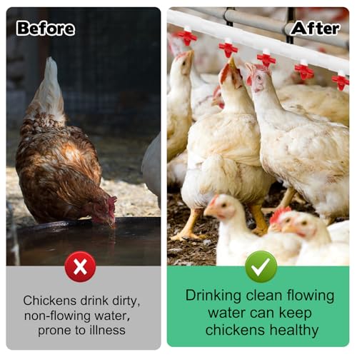 16 Pack Automatic Chicken Nipples Waterer, Horizontal Chicken Waterer Nipples with 1/2'' PVC Tee Fittings DIY Auto Chickens Waterering System Waterer Drinker and for Ducks Quail and Other Poultry
