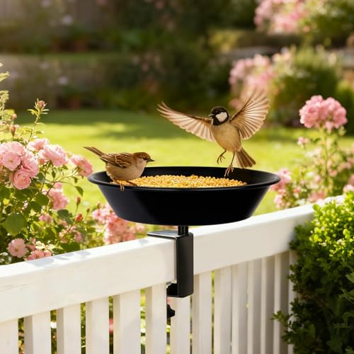 Balcony Bird Feeder for Deck Railing, Mounted with Seed Tray, Black | Heavy Duty Metal, Easy to Install & Clean, Durable Decoration for Outdoors & Garden, Birthday Gifts for Women Men Mom Dad - style: 1 Tray