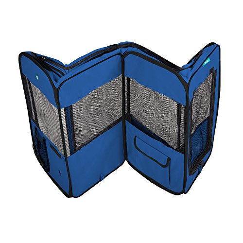 Deluxe Premium Pet Dog Playpen Portable Soft Dog Exercise Pen Kennel with Carry Bag for Dogs, Cats, Kittens, and All Pets (Medium, Blue) - color: Blue, size: Medium