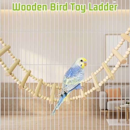 BNOSDM Long Bird Ladder Bridge 45.3 in Wooden Parakeet Climbing & Swing Toys Bird Cage Accessories for Budgies, Cockatiels, Conures, Lovebirds, Canaries (20-Steps) - size: 20-Steps-45in