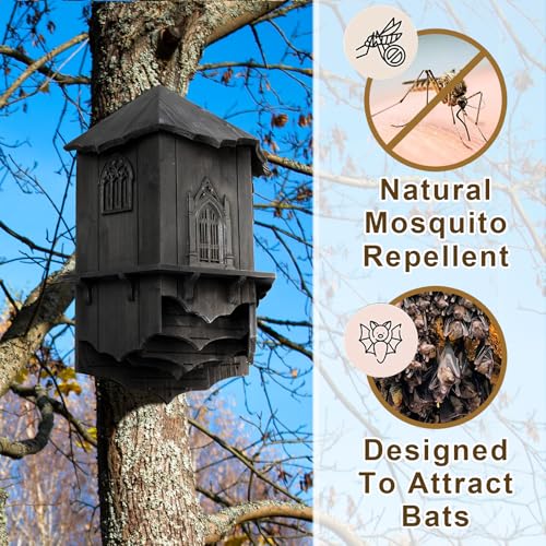 VIREESR Large Bat House for Outdoors,4-Chamber Castle Bat Box,200-Capacity | Cedar Wooden Bat House, Bat Boxes for Outside for Tree, 4 Chamber Design to Attract Bats, Weather-Resistant, Black - size: XL Black
