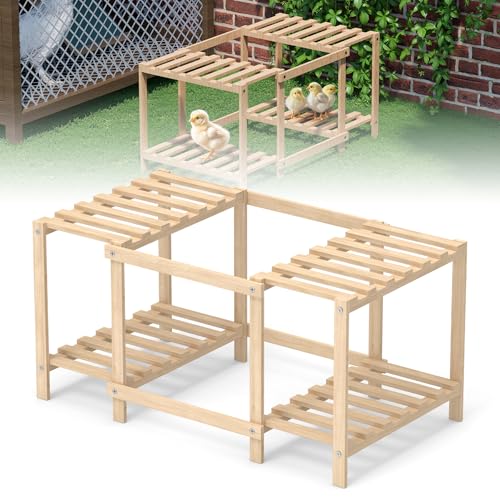 Flehomo Chicken Perch, Wooden Roosting Bars with Ladder for Chicken Coop & Chicken Jungle Gym, Toy for Chicks & Hen Chickens